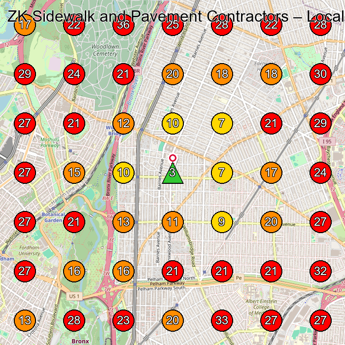 ZK Sidewalk and Pavement Contractors GeoGrid visibility map for Concrete Contractor in Bronx